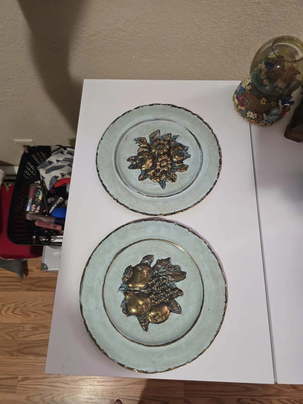 Vintage Embossed Blue and Gold Decorative Wall Plates Set - Home Wall Decor